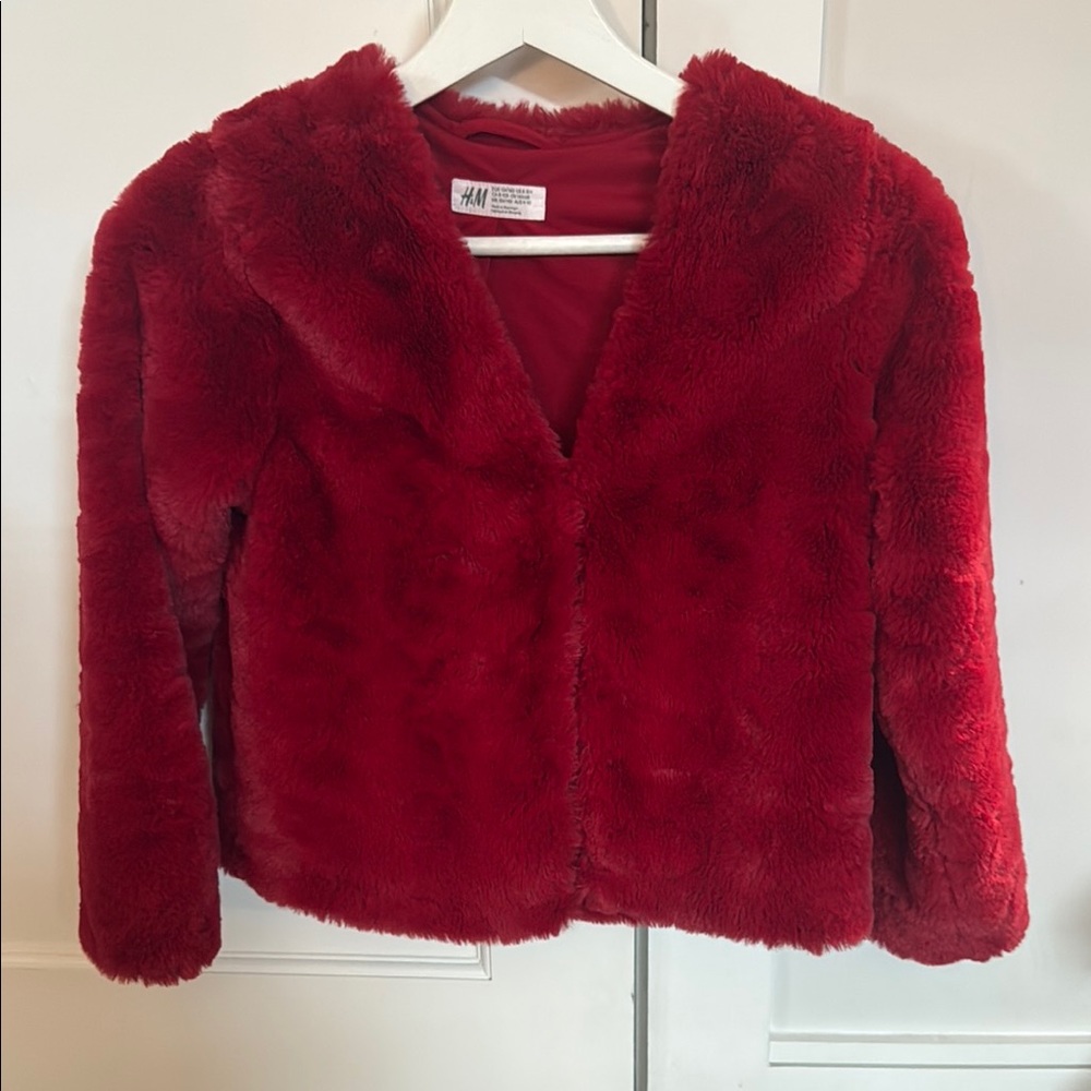 H&M Kids Red Faux Fur Jacket size 8-10Y